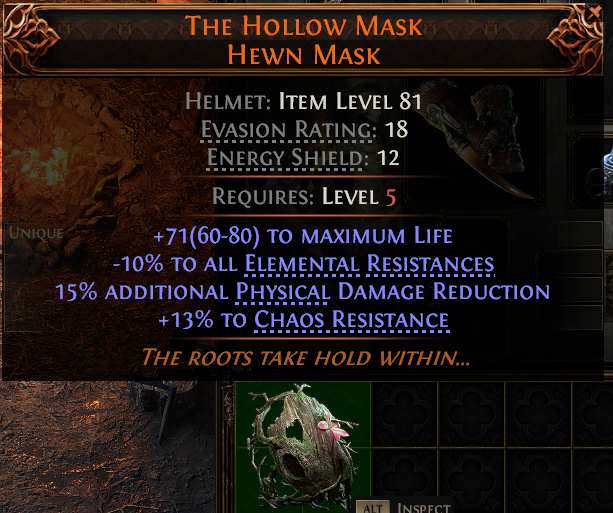 MMOJUGG Path of Exile 2 THE HOLLOW MASK HEWN MASK#941990 Details View of Item Function and Use