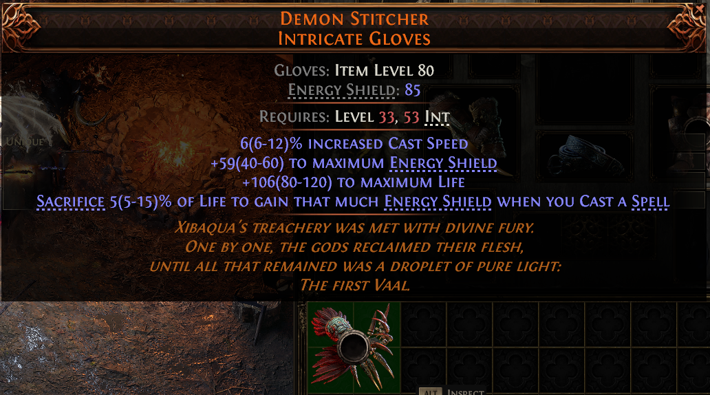 MMOJUGG Path of Exile 2 DEMON STITCHER INTRICATE GLOVES#942004 Details View of Item Function and Use