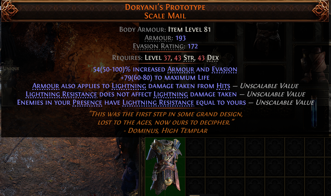 MMOJUGG Path of Exile 2 DORYANI'S PROTOTYPE SCALE MAIL#942084 Details View of Item Function and Use