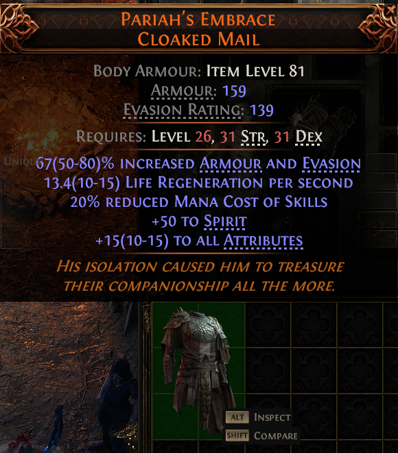 MMOJUGG Path of Exile 2 PARIAH'S EMBRACE CLOAKED MAIL#942085 Details View of Item Function and Use