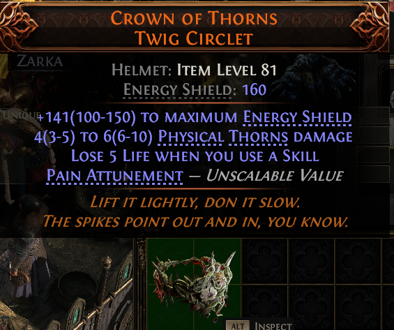 MMOJUGG Path of Exile 2 CROWN OF THORNS TWIG CIRCLET#945006 Details View of Item Function and Use