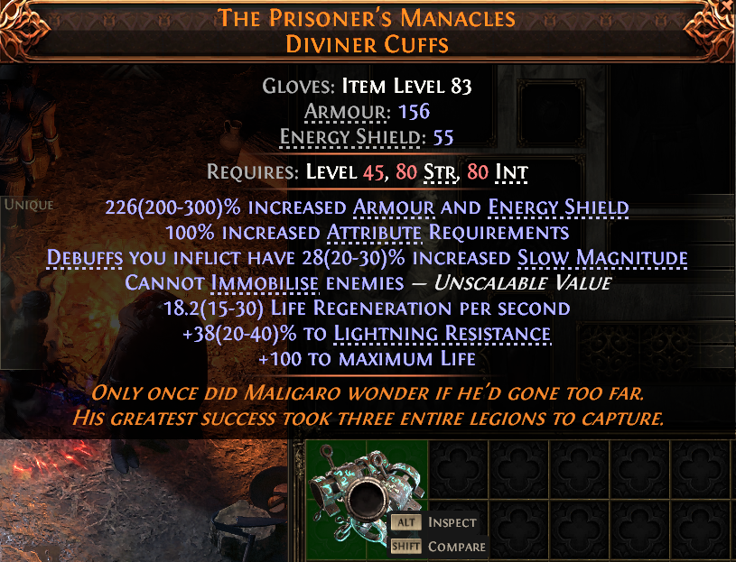 MMOJUGG Path of Exile 2 THE PRISONER'S MANACLES DIVINER CUFFS#945367 Details View of Item Function and Use
