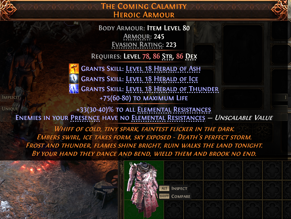 MMOJUGG Path of Exile 2 THE COMING CALAMITY HEROIC ARMOUR#945382 Details View of Item Function and Use