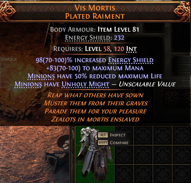 MMOJUGG Path of Exile 2 VIS MORTIS PLATED RAIMENT#945408 Details View of Item Function and Use