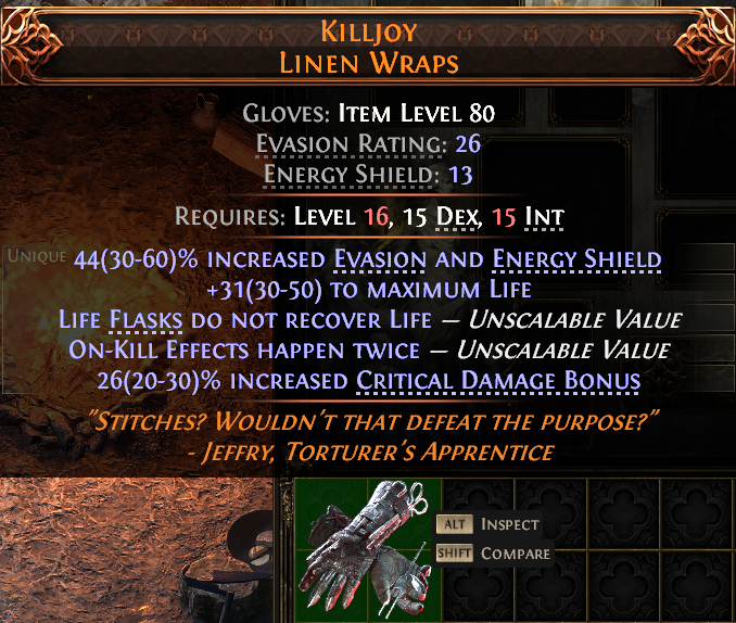 MMOJUGG Path of Exile 2 KILLJOY LINEN WRAPS#945417 Details View of Item Function and Use
