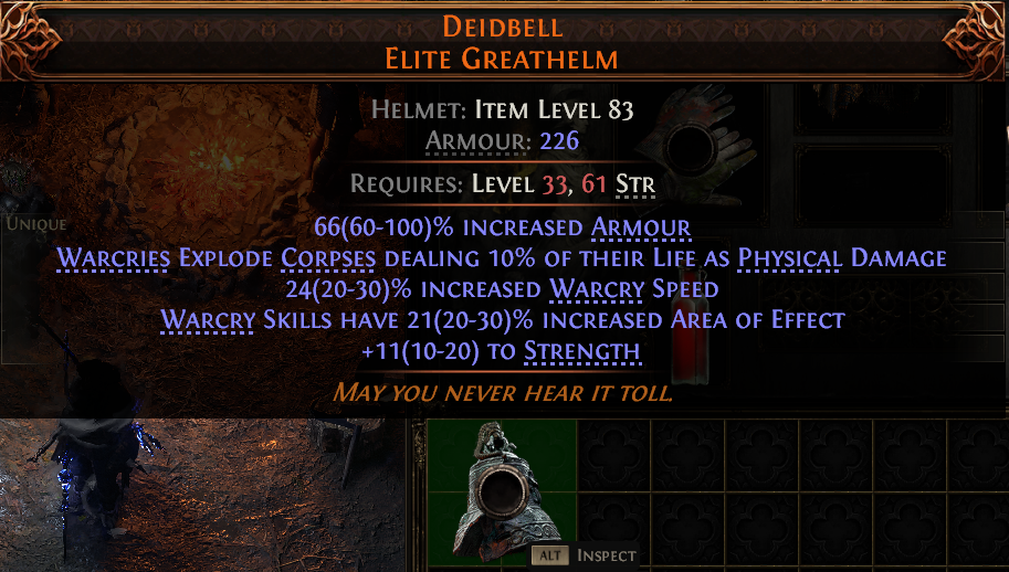 MMOJUGG Path of Exile 2 DEIDBELL ELITE GREATHELM#945730 Details View of Item Function and Use