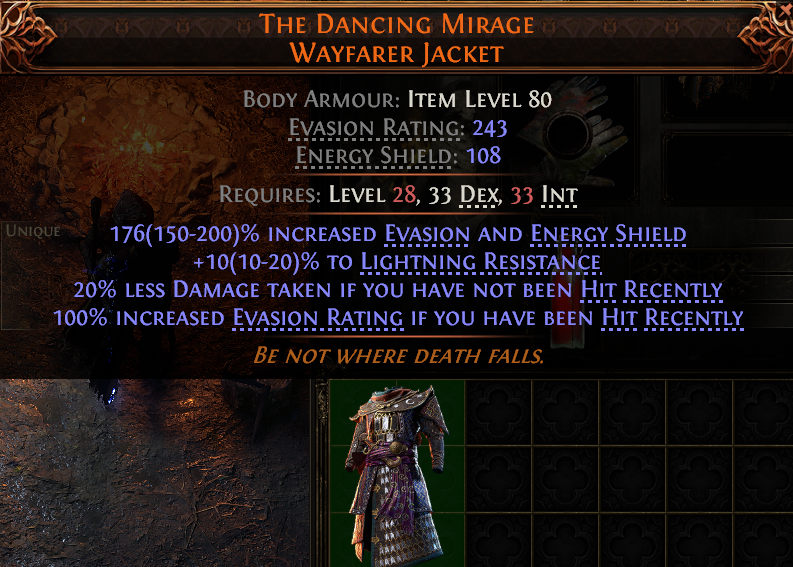 MMOJUGG Path of Exile 2 THE DANCING MIRAGE WAYFARER JACKET#945763 Details View of Item Function and Use