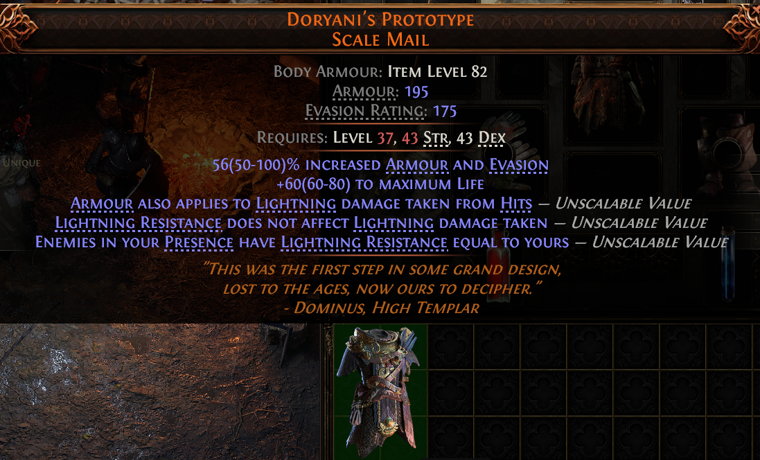 MMOJUGG Path of Exile 2 DORYANI'S PROTOTYPE SCALE MAIL#945817 Details View of Item Function and Use