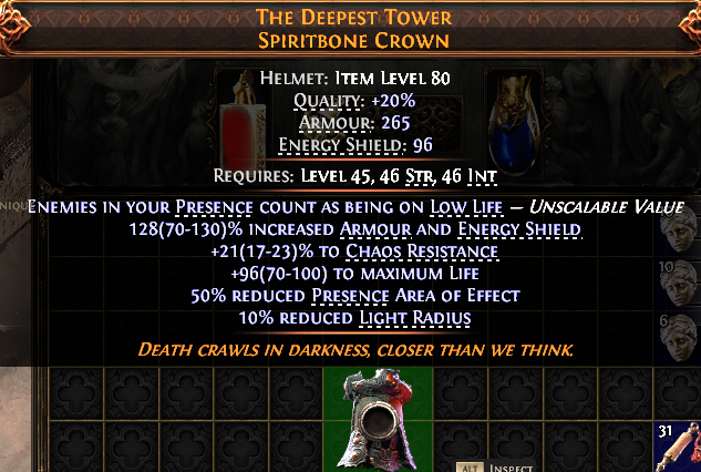 MMOJUGG Path of Exile 2 THe DeepesT TOweR SPIRITBONE CROWN#945853 Details View of Item Function and Use