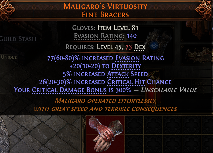 MMOJUGG Path of Exile 2 MALIGARO'S VIRTUOSITY FINE BRACERS#945889 Details View of Item Function and Use
