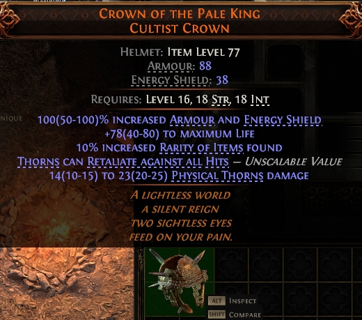 MMOJUGG Path of Exile 2 CROWN OF THE PALE KING CULTIST CROWN#945920 Details View of Item Function and Use