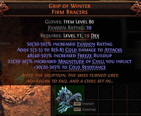 MMOJUGG Path of Exile 2 GRIP OF WINTER FIRM BRACERS#945930 Details View of Item Function and Use