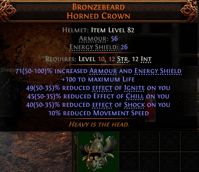 MMOJUGG Path of Exile 2 BRONZEBEARD HORNED CROWN#946355 Details View of Item Function and Use