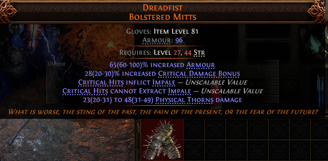 MMOJUGG Path of Exile 2 DREADFIST BOLSTERED MITTS#946356 Details View of Item Function and Use