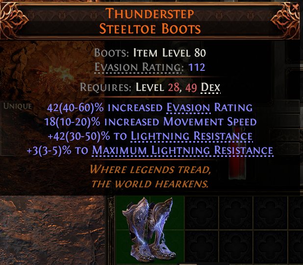 Path of Exile 2 THUNDERSTEP STeELTOE BOOTS#946365 Details MMOJUGG Path of Exile 2 THUNDERSTEP STeELTOE BOOTS#946365 Details View of Item Function and Use