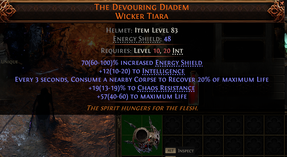 MMOJUGG Path of Exile 2 THE DEVOURING DIADEM WICKER TIARA#946376 Details View of Item Function and Use
