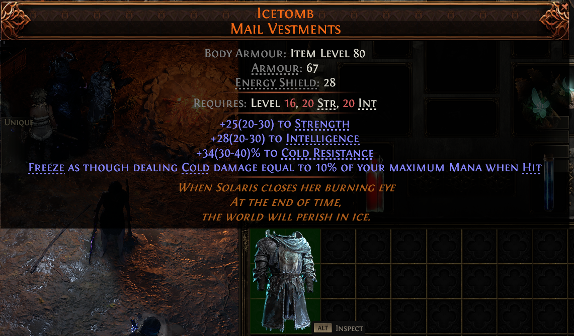 MMOJUGG Path of Exile 2 ICETOMB MAIL VESTMENTS#946391 Details View of Item Function and Use