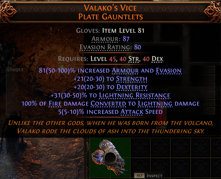 MMOJUGG Path of Exile 2 VALAKO'S VICE PLATE GAUNTLETS#946405 Details View of Item Function and Use