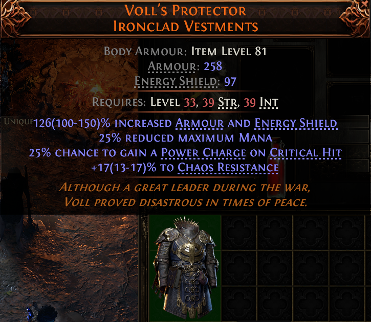 MMOJUGG Path of Exile 2 VOLL'S PROTECTOR IRONCLAD VESTMENTS#946413 Details View of Item Function and Use