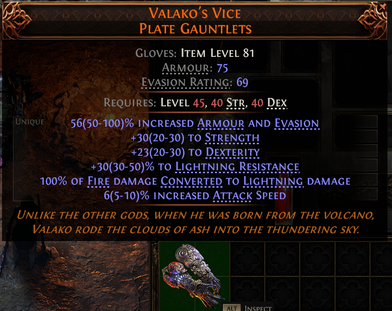 MMOJUGG Path of Exile 2 VALAKO'S VICE PLATE GAUNTLETS#946417 Details View of Item Function and Use