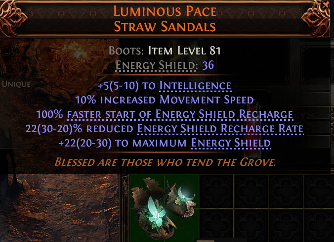 MMOJUGG Path of Exile 2 LUMINOUS PACE STRAW SANDALS#946423 Details View of Item Function and Use