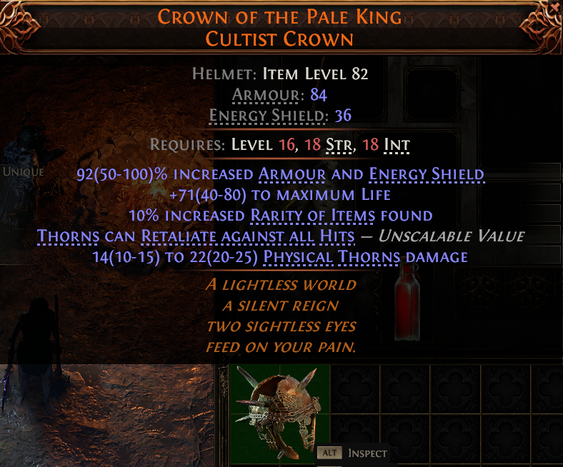 MMOJUGG Path of Exile 2 CROWN OF THE PALE KING CULTIST CROWN#946424 Details View of Item Function and Use