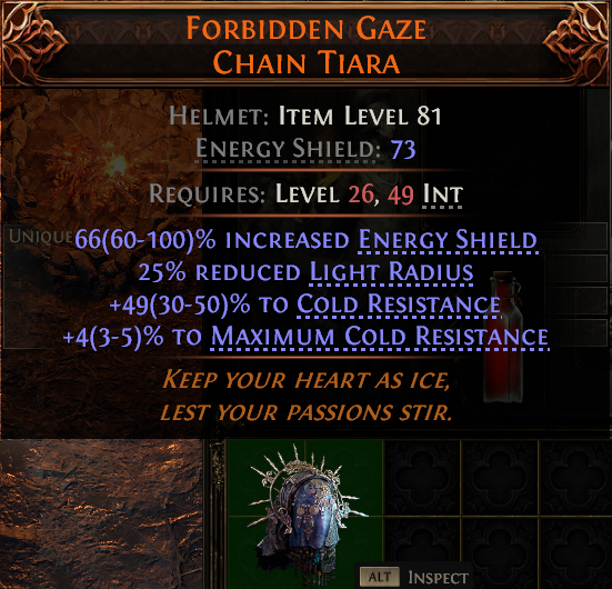 Path of Exile 2 FORBIDDEN GAZE CHAIN TIARA#946430 Details MMOJUGG Path of Exile 2 FORBIDDEN GAZE CHAIN TIARA#946430 Details View of Item Function and Use