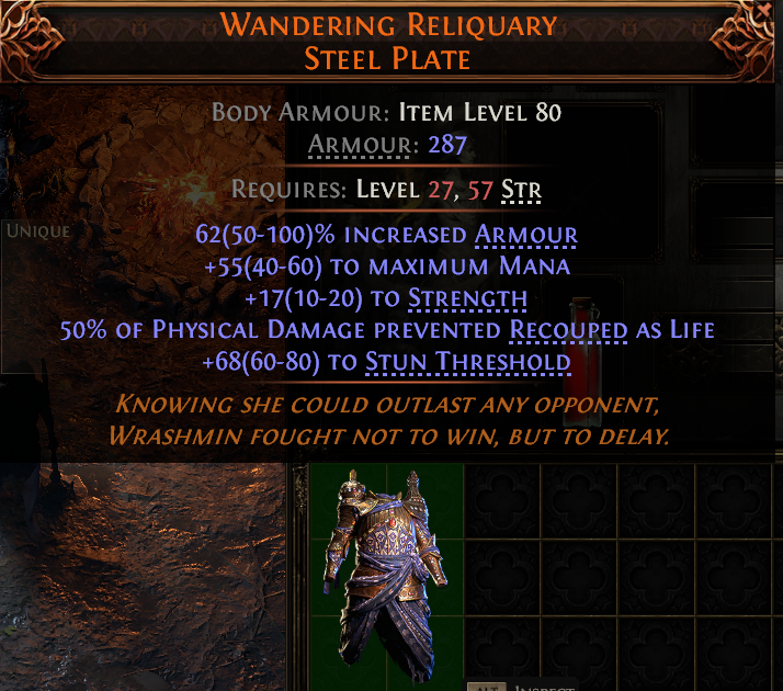 MMOJUGG Path of Exile 2 WANDERING RELIQUARY STEEL PLATE#946450 Details View of Item Function and Use