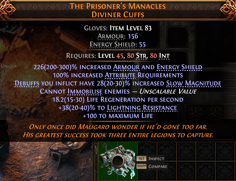 MMOJUGG Path of Exile 2 THE PRISONER'S MANACLES DIVINER CUFFS#946738 Details View of Item Function and Use