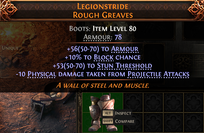 MMOJUGG Path of Exile 2 LEGIONSTRIDE ROUGH GREAVES#946764 Details View of Item Function and Use