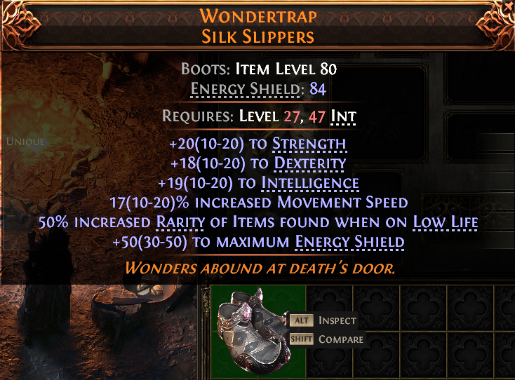 MMOJUGG Path of Exile 2 WONDERTRAP SILK SLIPPERS#946777 Details View of Item Function and Use