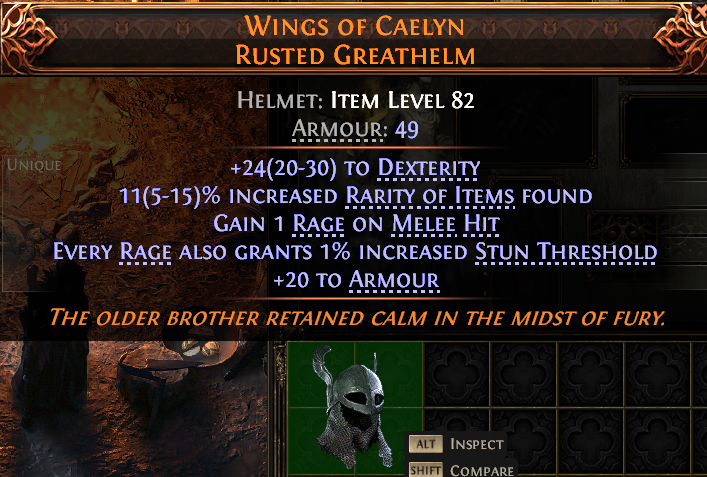 MMOJUGG Path of Exile 2 WINGS OF CAELYN RUSTED GREATHELM#946782 Details View of Item Function and Use