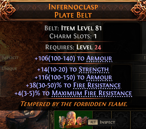 MMOJUGG Path of Exile 2 INFERNOCLASP PLATE BELT#946783 Details View of Item Function and Use