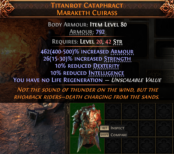 MMOJUGG Path of Exile 2 TITANROT CATAPHRACT MARAKETH CUIRASS#946788 Details View of Item Function and Use