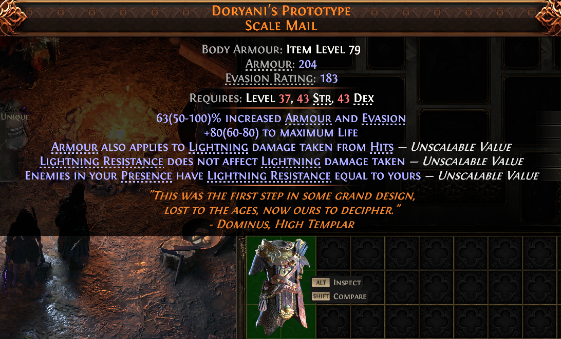 MMOJUGG Path of Exile 2 DORYANI'S PROTOTYPE SCALE MAIL#946789 Details View of Item Function and Use