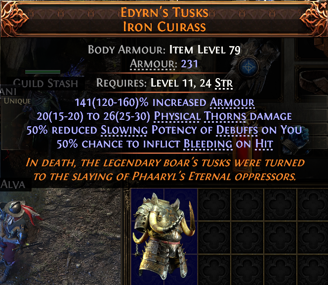 MMOJUGG Path of Exile 2 EDYRN'S TUSKS IRON CUIRASS#946867 Details View of Item Function and Use
