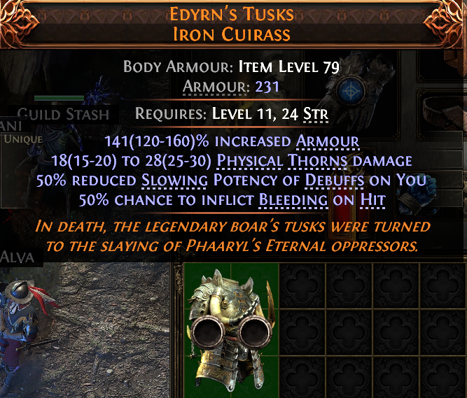 MMOJUGG Path of Exile 2 EDYRN'S TUSKS IRON CUIRASS#946870 Details View of Item Function and Use