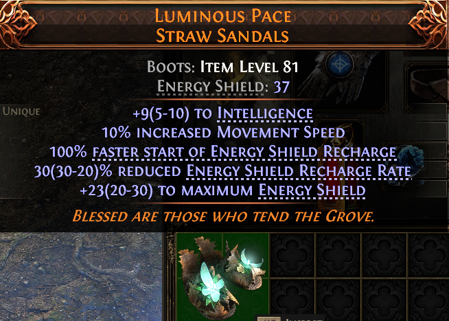 MMOJUGG Path of Exile 2 LUMINOUS PACE STRAW SANDALS#946927 Details View of Item Function and Use