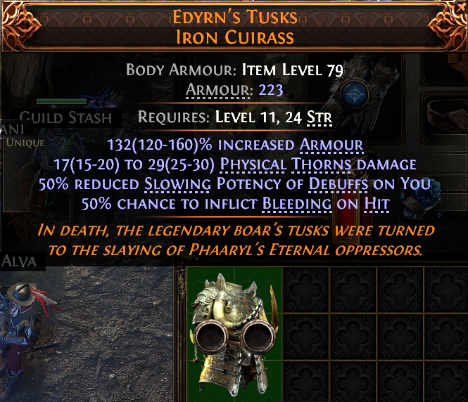 MMOJUGG Path of Exile 2 EDYRN'S TUSKS IRON CUIRASS#946931 Details View of Item Function and Use