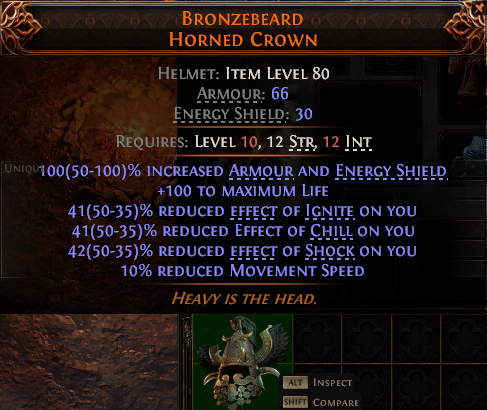 PoE2 (Runes of Aldur 0.5.0) BRONZEBEARD HORNED CROWN#947015 Ver detalhes MMOJUGG Path of Exile 2 BRONZEBEARD HORNED CROWN#947015 Detalhes da função e uso do item