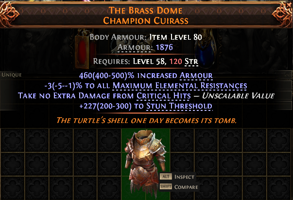 MMOJUGG Path of Exile 2 THE BRASS DOME CHAMPION CUIRASS#947296 Details View of Item Function and Use