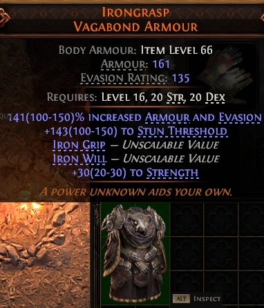 MMOJUGG Path of Exile 2 IRONGRASP VAGABOND ARMOUR#947359 Details View of Item Function and Use