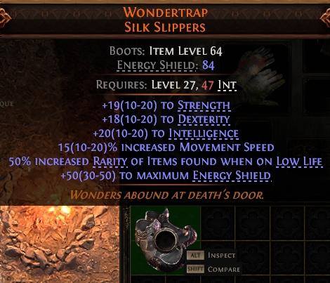 MMOJUGG Path of Exile 2 WONDERTRAP SILK SLIPPERS#947370 Details View of Item Function and Use