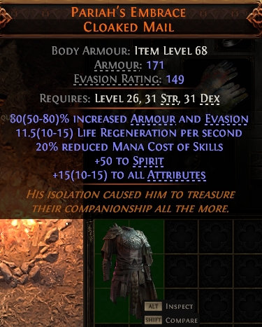MMOJUGG Path of Exile 2 PARIAH'S EMBRACE CLOAKED MAIL#947459 Details View of Item Function and Use