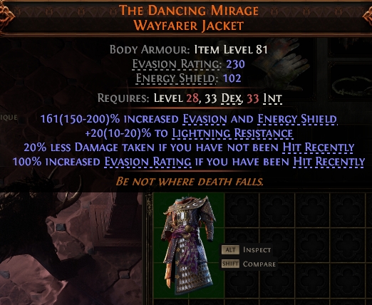 MMOJUGG Path of Exile 2 THE DANCING MIRAGE WAYFARER JACKET#947954 Details View of Item Function and Use