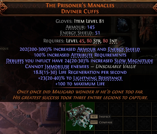 MMOJUGG Path of Exile 2 THE PRISONER'S MANACLES DIVINER CUFFS#947960 Details View of Item Function and Use