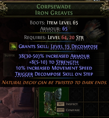 MMOJUGG Path of Exile 2 CORPSEWADE IRON GREAVES#947962 Details View of Item Function and Use