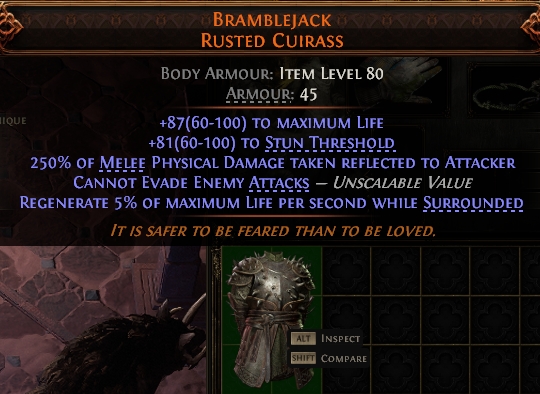 MMOJUGG Path of Exile 2 BRAMBLEJACK RUSTED CUIRASS#947964 Details View of Item Function and Use