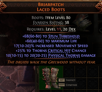 MMOJUGG Path of Exile 2 BRIARPATCH LACED BOOTS#947965 Details View of Item Function and Use