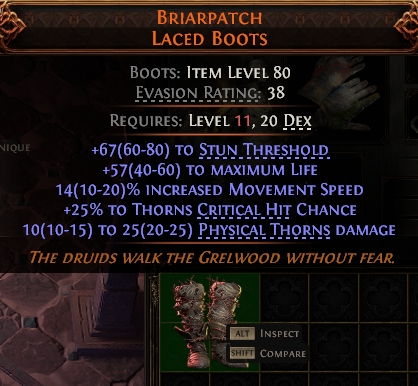 MMOJUGG Path of Exile 2 BRIARPATCH LACED BOOTS#947966 Details View of Item Function and Use